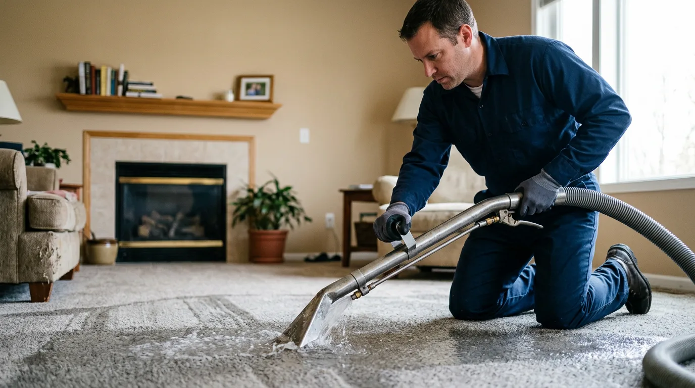 Water damage restoration technician working near Liverpool, IL